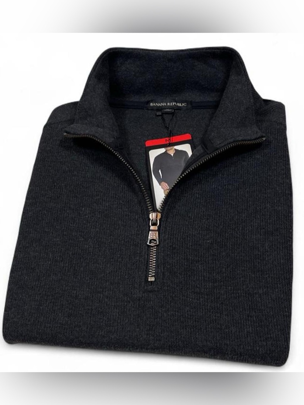 Banana Republic NWT! Waffle Quarter Zip Pullover Charcoal Grey Men’s Size M Golf